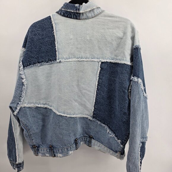 Revice Denim Patchwork Distressed Cropped Jacket – Blue – M - Picture 8 of 8